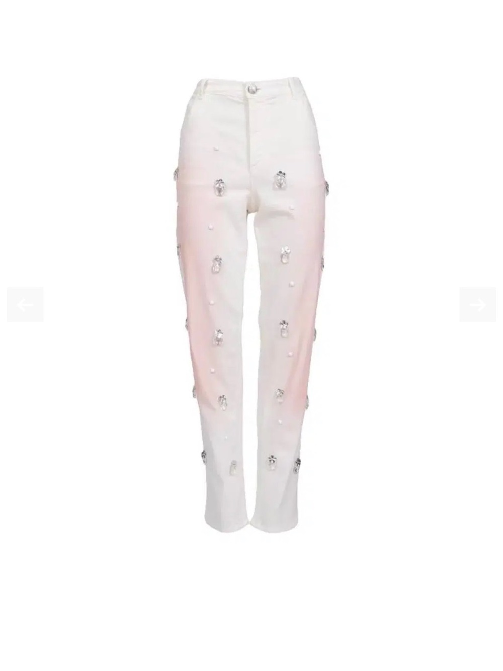 CHANEL White Embellished Straight-Leg Pants
